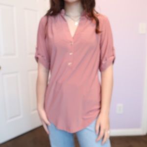 Rose Half-Button Up Blouse